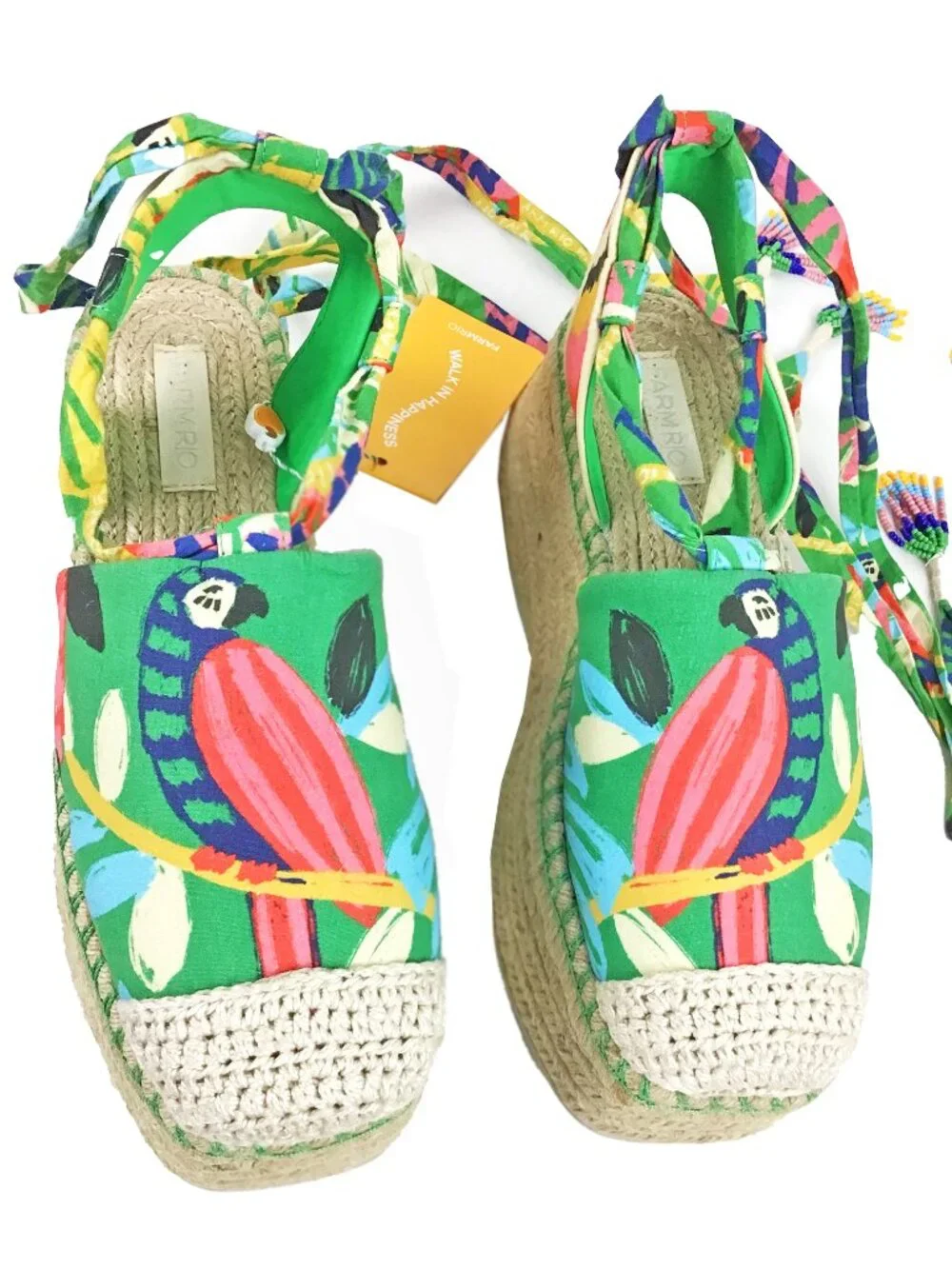 FARM RIO Green Forest Birds Espadrille Platform Sandals